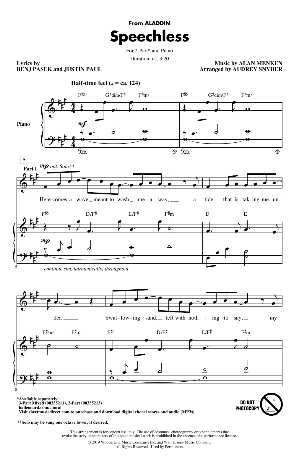 Product picture to: Speechless (from Disney's Aladdin) (arr. Audrey Snyder)
