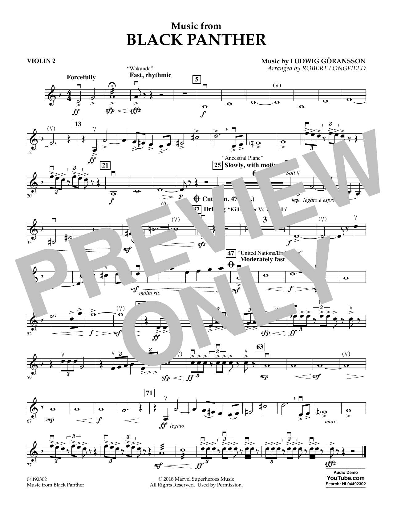 Produktbild zu: Music from Black Panther (arr. Robert Longfield) - Violin 2