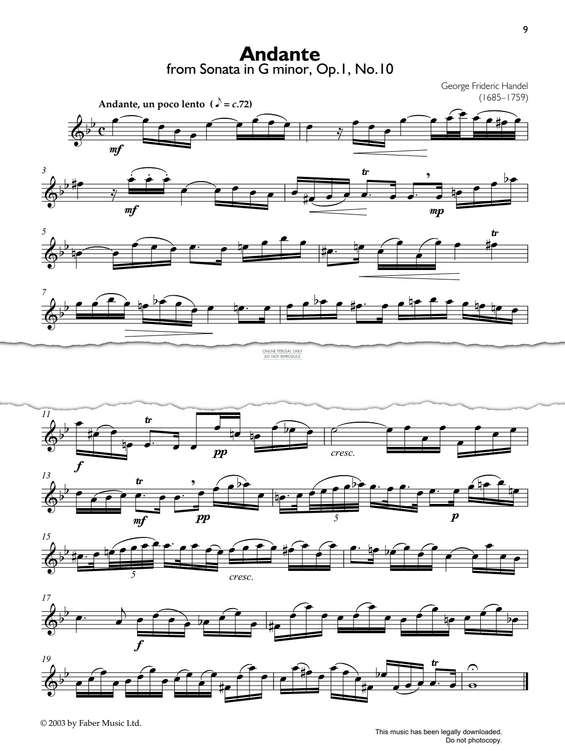 Product gallery: Page 1 of 1 Andante from Sonata in G minor Op.1, No.10, George Frideric Handel