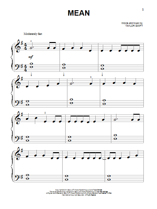 Produktgalerie: Seite 1 von 1 Mean, Taylor Swift, Klavier