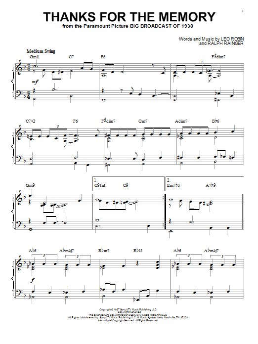 Product picture to: Thanks For The Memory (arr. Brent Edstrom)