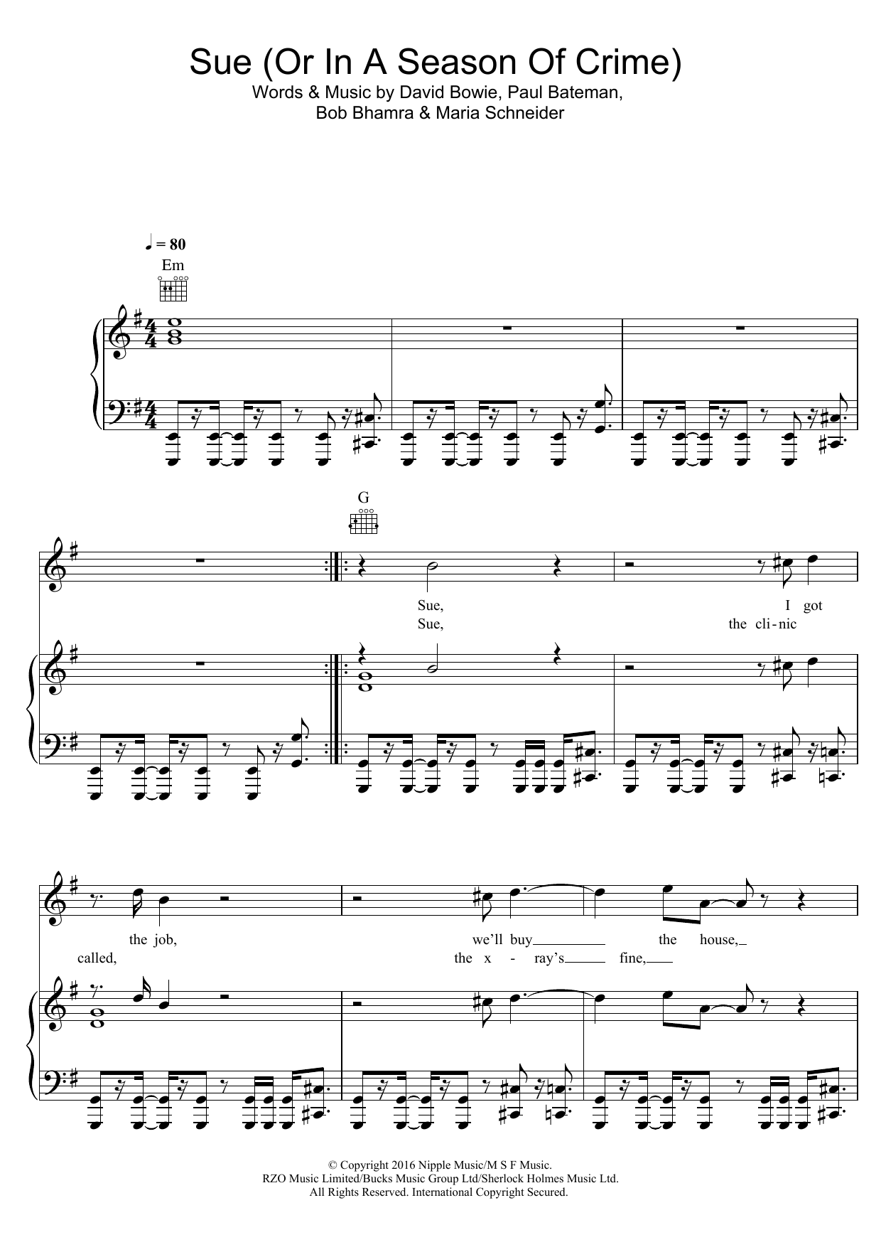 Produktgalerie: Seite 1 von 1 Sue (Or In A Season Of Crime), David Bowie, Gesang, Gitarre, Klavier