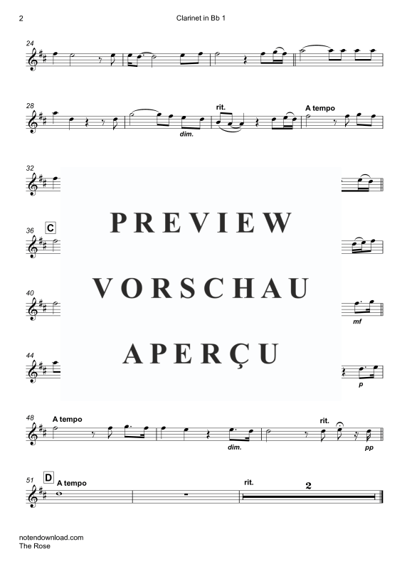 Product gallery: Page 10 of 11 The Rose, Midler, Bette, Trio For 3 Clarinets In Key, Piano/Organ, Cello (Optional) - Single Version