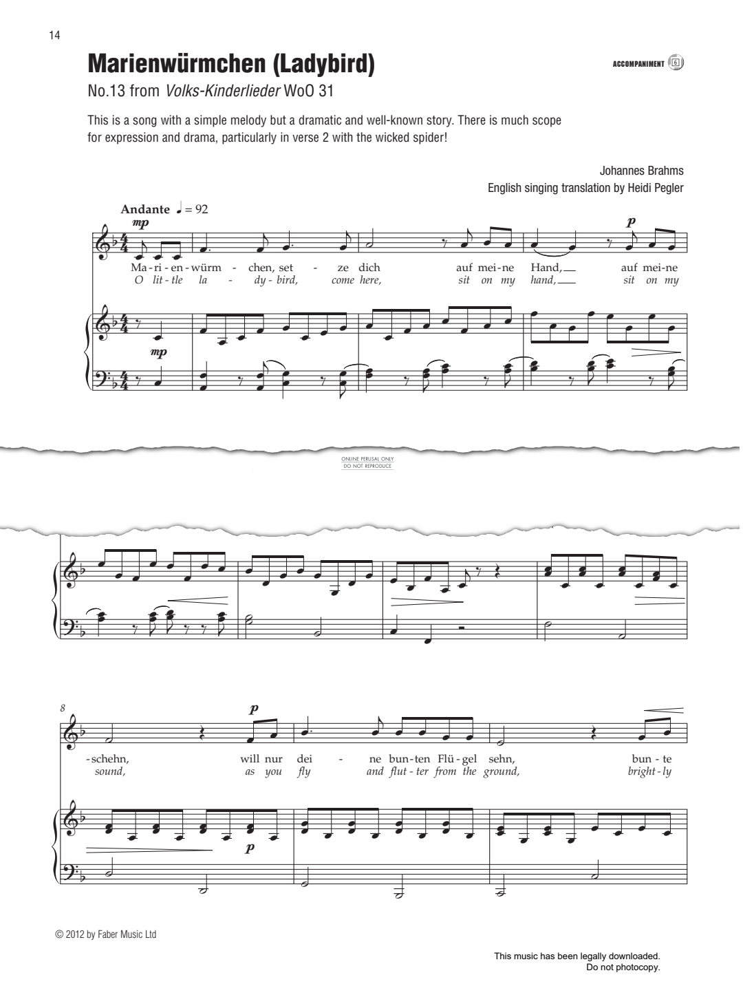 Produktgalerie: Seite 1 von 1 Marienwürmchen (Ladybird), Johannes Brahms, Gesang, Klavier