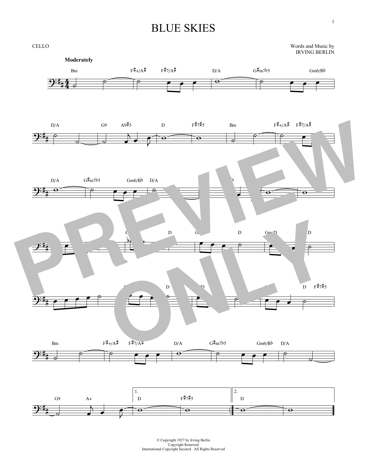 Produktgalerie: Seite 1 von 1 Blue Skies, Irving Berlin, Violoncello