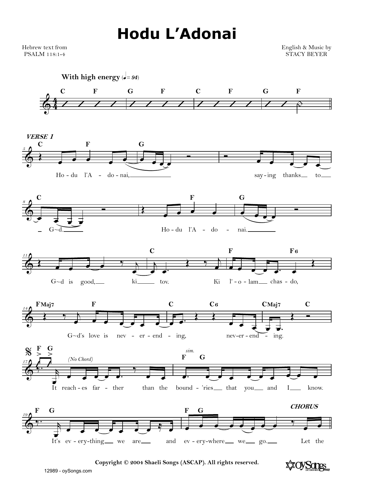 Produktgalerie: Seite 1 von 1 Hodu L'Adonai, Stacy Beyer, Melodieinstrument