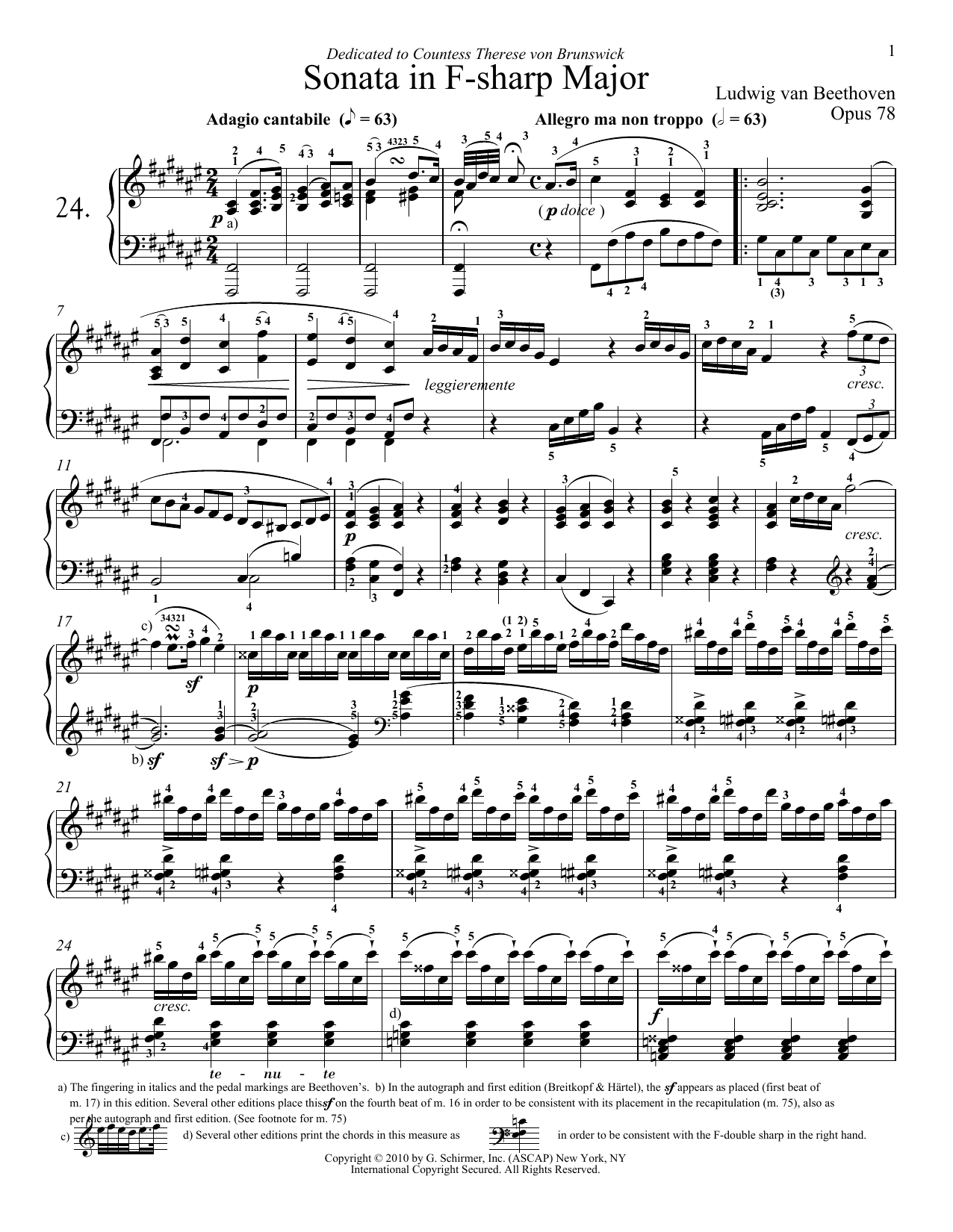 Product picture to: Piano Sonata No. 24 In F-Sharp Major, Op. 78