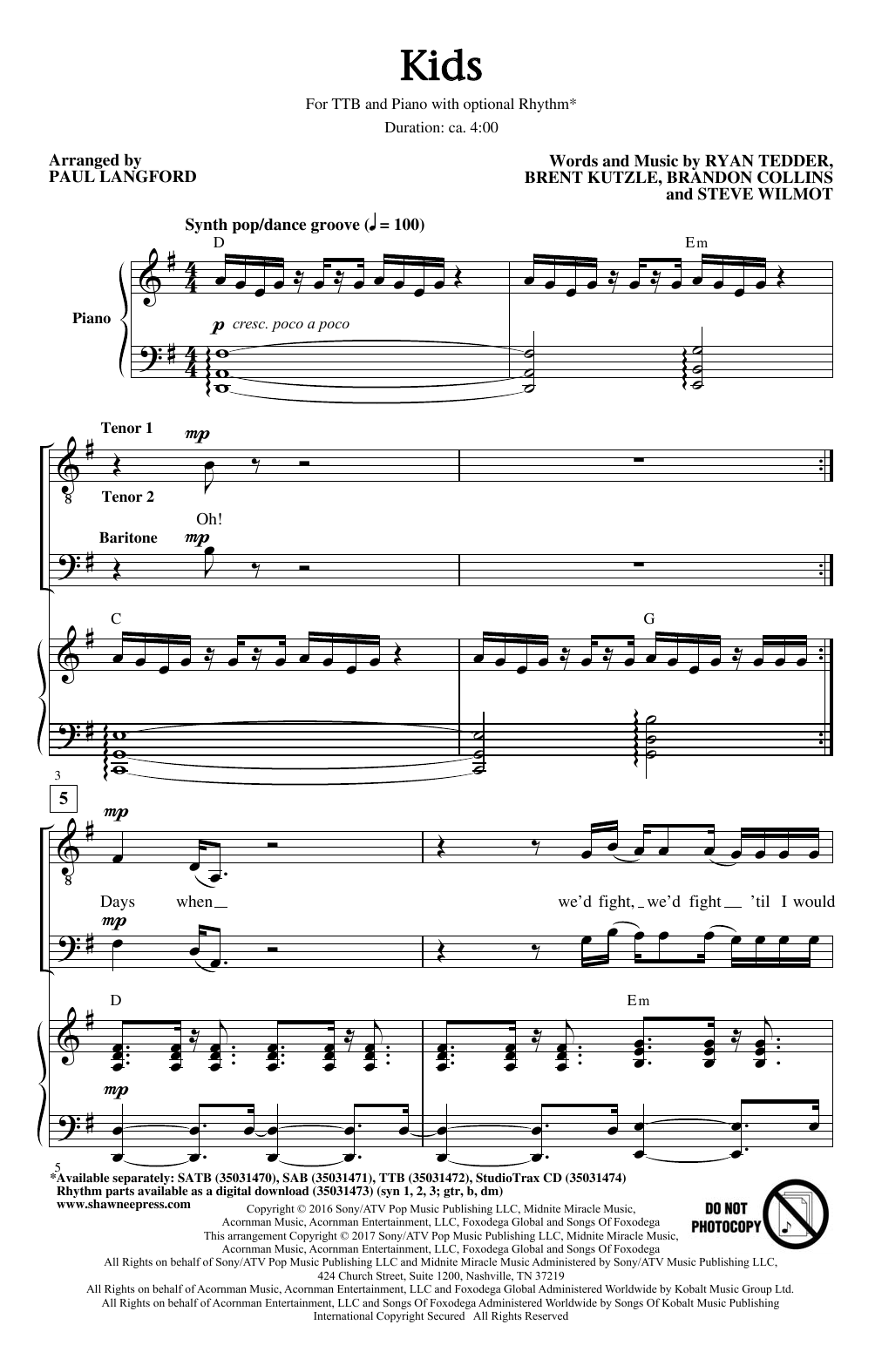 Product picture to: Kids (arr. Paul Langford)