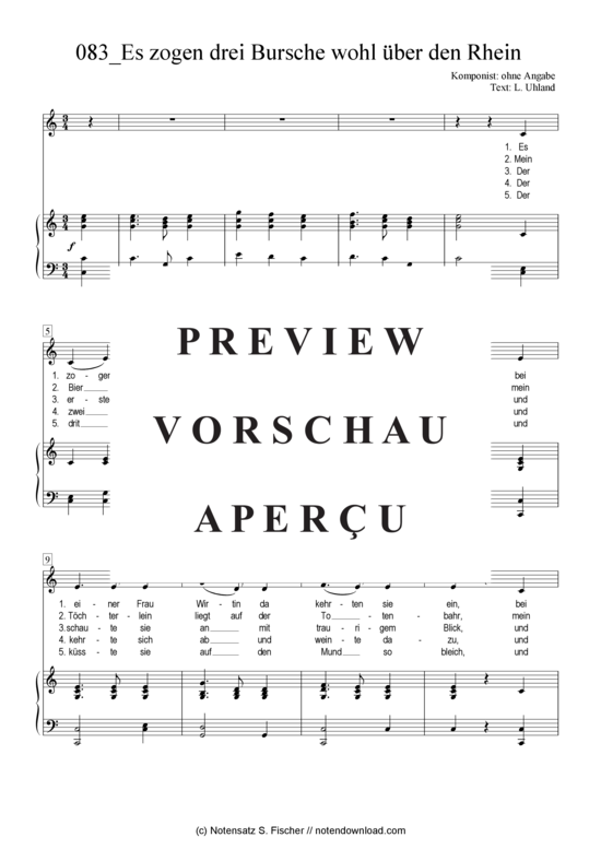 Produktgalerie: Seite 2 von 4 Es zogen drei Bursche wohl über den Rhein , , Klavier und Gesang