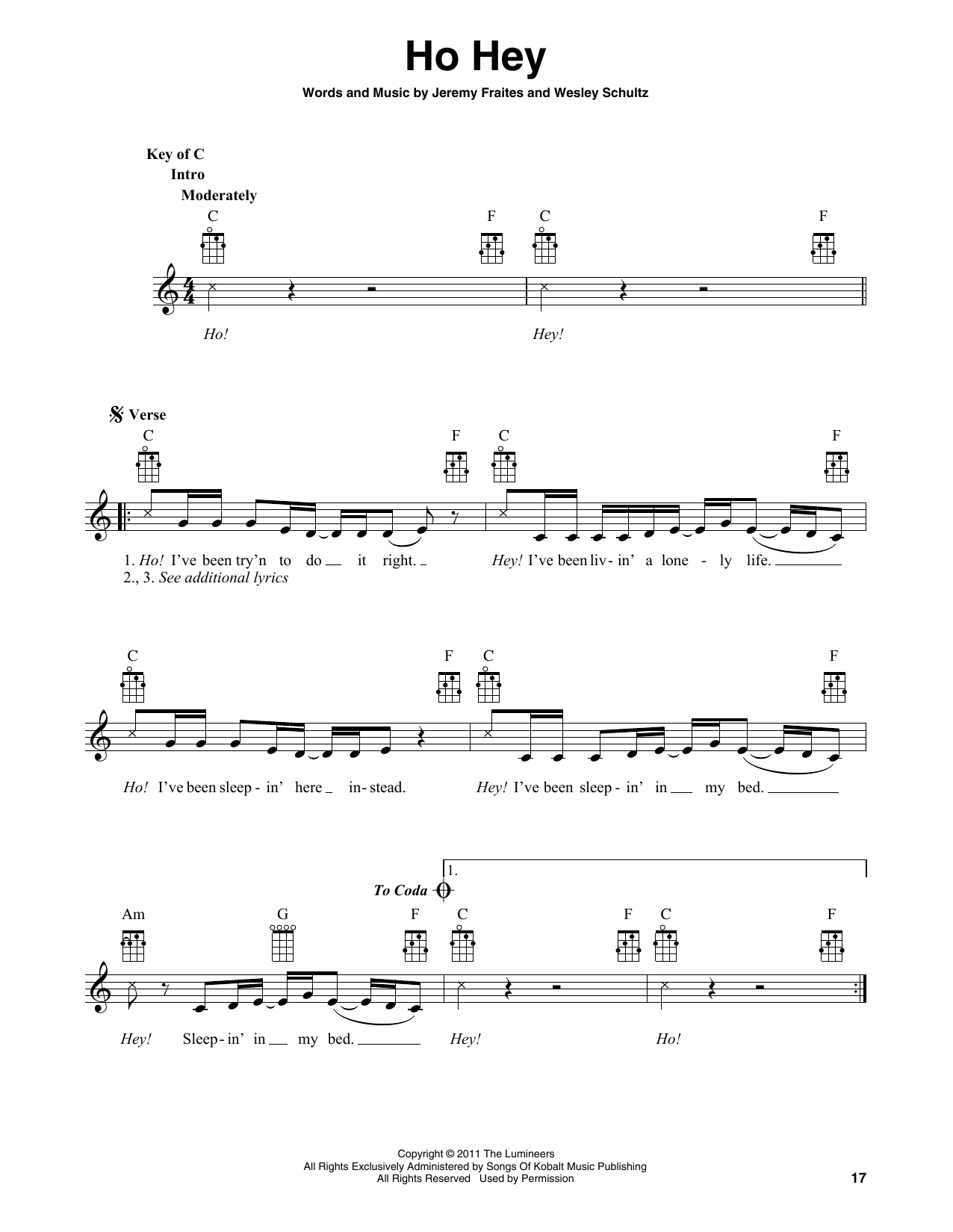 Product gallery: Page 1 of 1 Ho Hey (arr. Fred Sokolow), The Lumineers