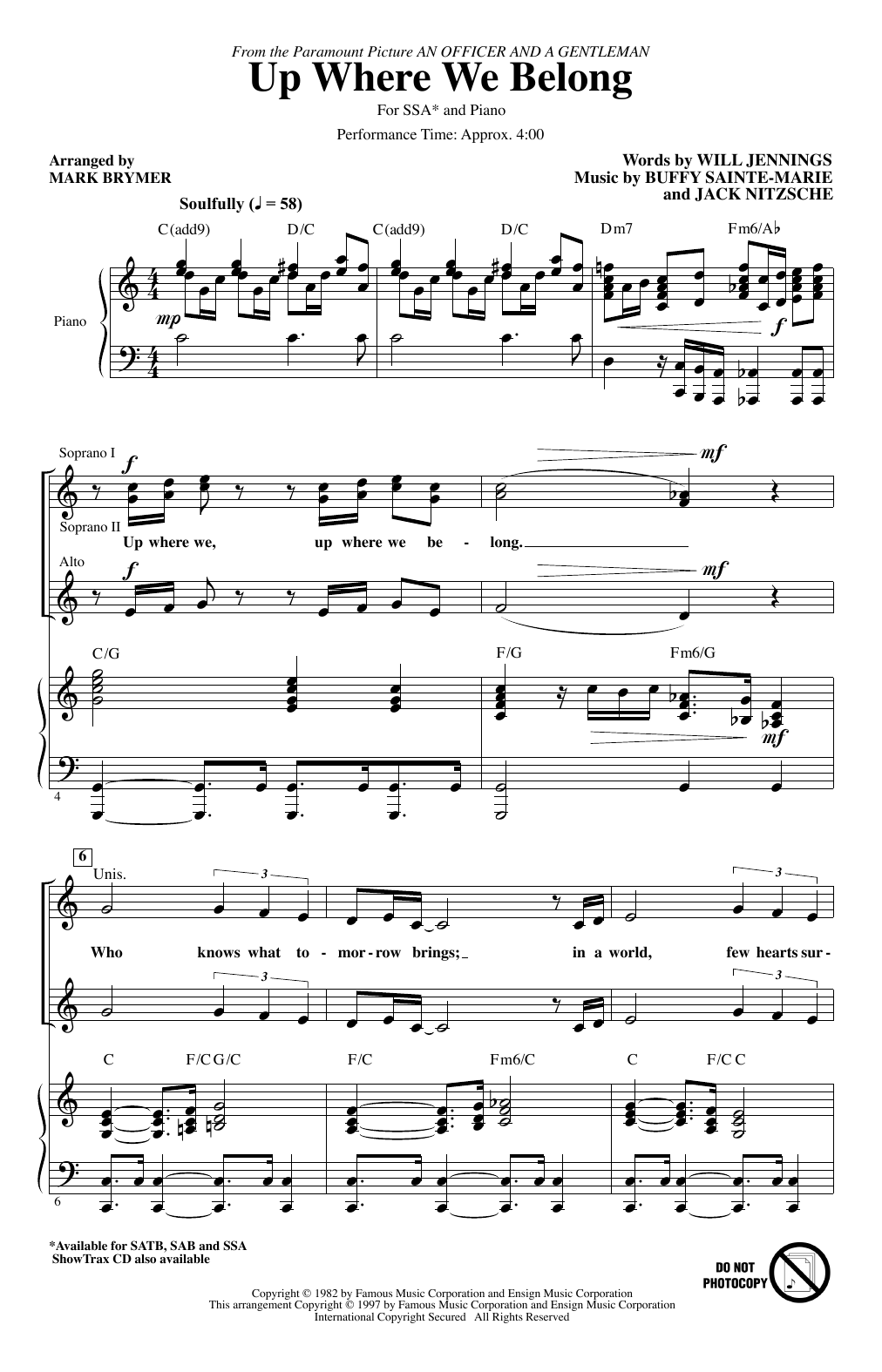 Product gallery: Page 1 of 1 Up Where We Belong (arr. Mark Brymer), Joe Cocker & Jennifer Warnes