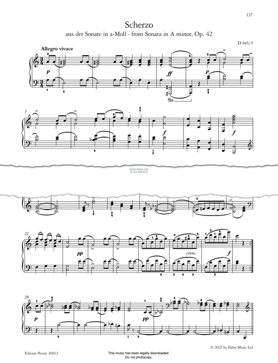 Produktgalerie: Seite 1 von 1 Scherzo from Sonata in A minor, Op. 42, D 845, Franz Schubert, Klavier