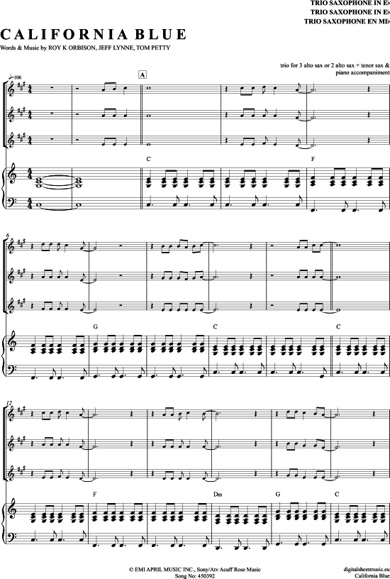 Product picture to: California Blue (Saxophon Trio AAA(T) Roy Orbison