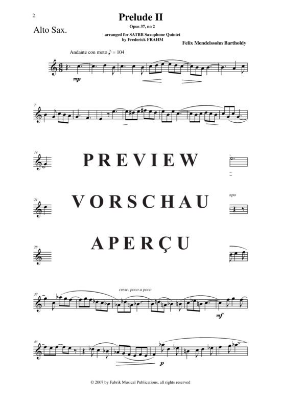 Product gallery: Page 15 of 21 Prelude 2 , , (Saxophone Quintet SATBB)