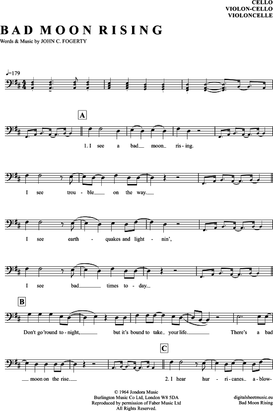 gallery: Bad Moon Rising , Creedence Clearwater Revival, (Violon-Cello)