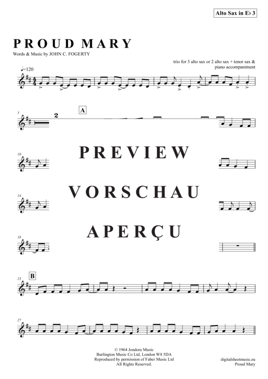 Product gallery: Page 14 of 21 Proud Mary (Saxophon Trio AAA(T) , Creedence Clearwater Revival,  + piano)