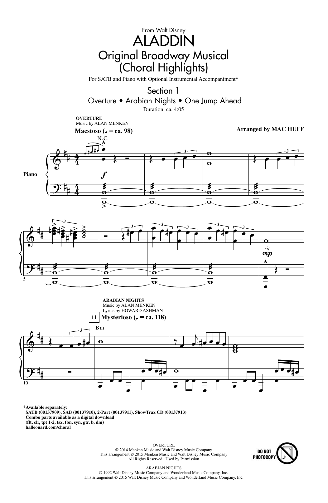 Product gallery: Page 1 of 1 Aladdin (Choral Highlights) (from Aladdin: The Broadway Musical) (arr. Mac Huff), Alan Menken & Howard Ashman
