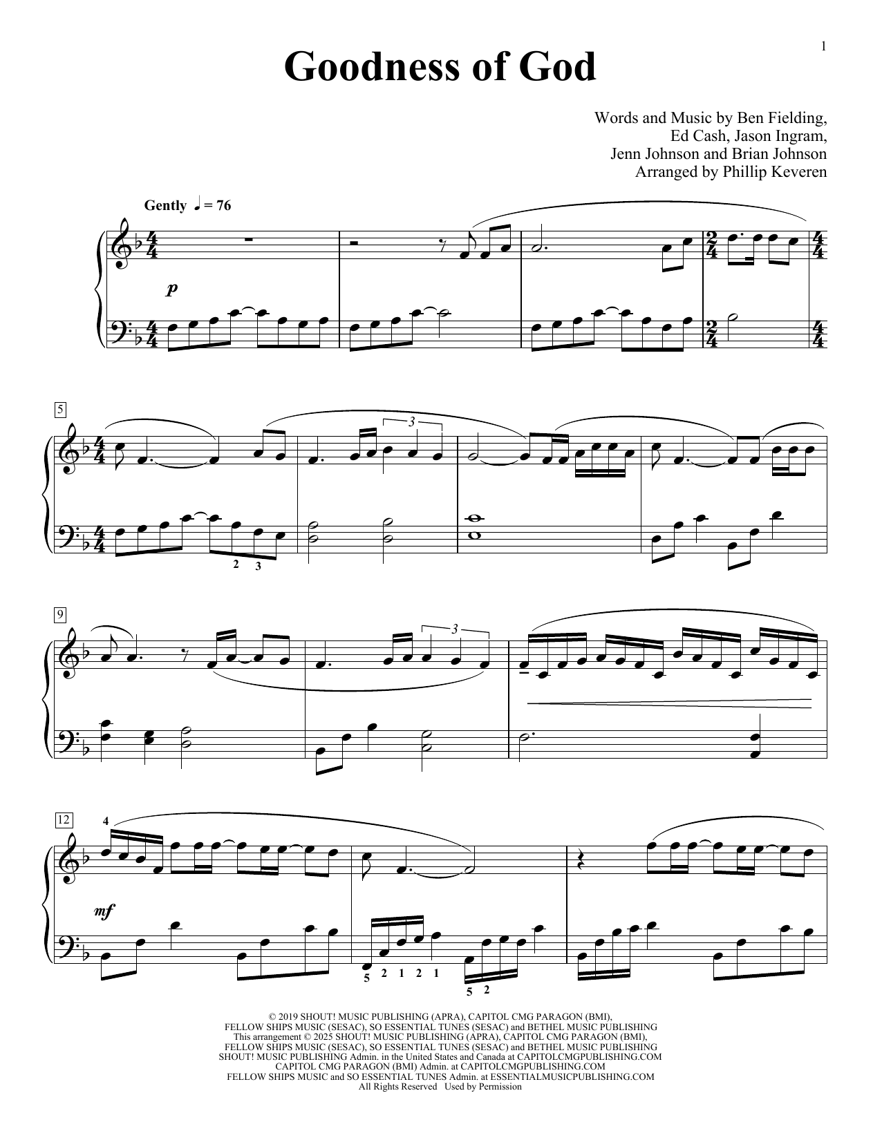 Produktgalerie: Seite 1 von 1 Goodness of God (arr. Phillip Keveren), Bethel Music and Jenn Johnson, Klavier