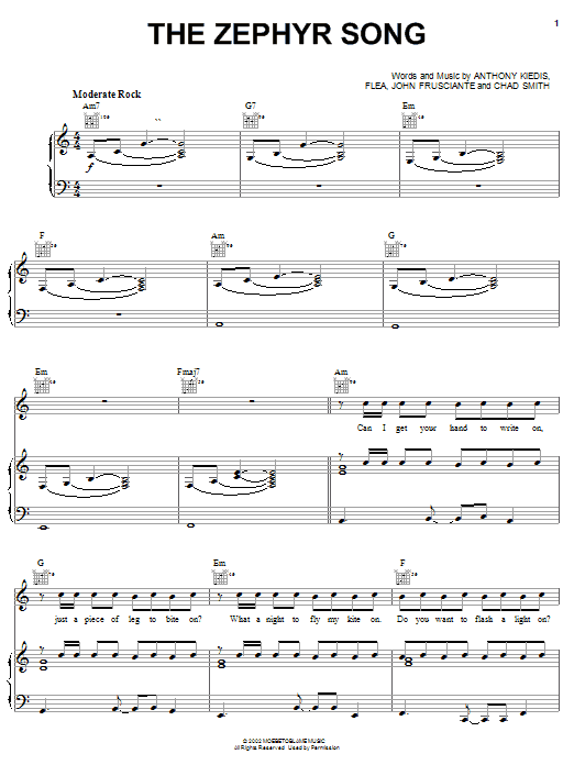 Produktgalerie: Seite 1 von 1 The Zephyr Song, Red Hot Chili Peppers, Gesang, Gitarre, Klavier