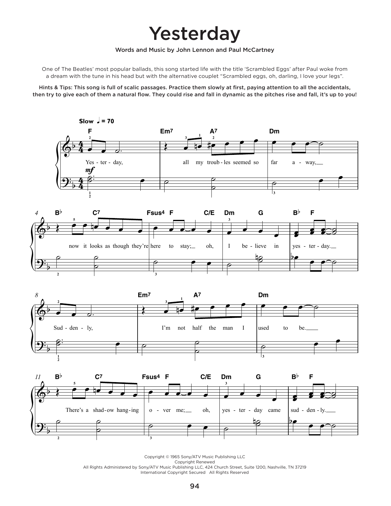 Produktgalerie: Seite 1 von 1 Yesterday, The Beatles, Klavier