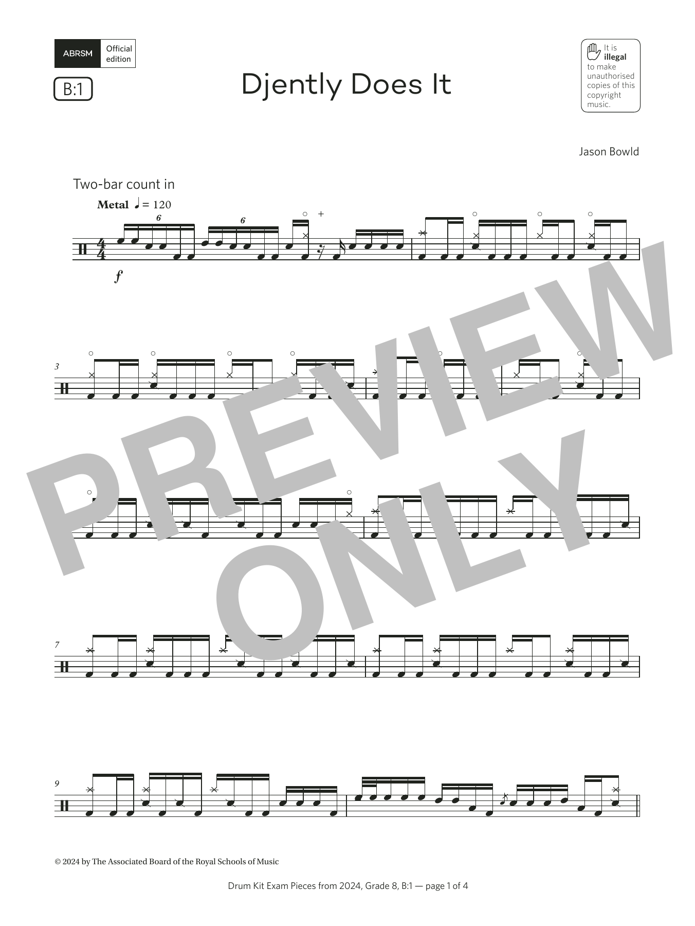 Product gallery: Page 1 of 1 Djently Does It (Grade 8, list B1, from the ABRSM Drum Kit Syllabus 2024), Jason Bowld