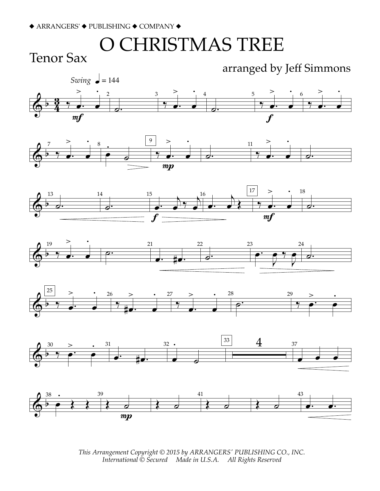 Product gallery: Page 1 of 1 O Christmas Tree - Bb Tenor Saxophone, Jeff Simmons
