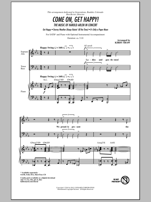 Product gallery: Page 1 of 1 Come On, Get Happy! The Music Of Harold Arlen In Concert (Medley), Kirby Shaw