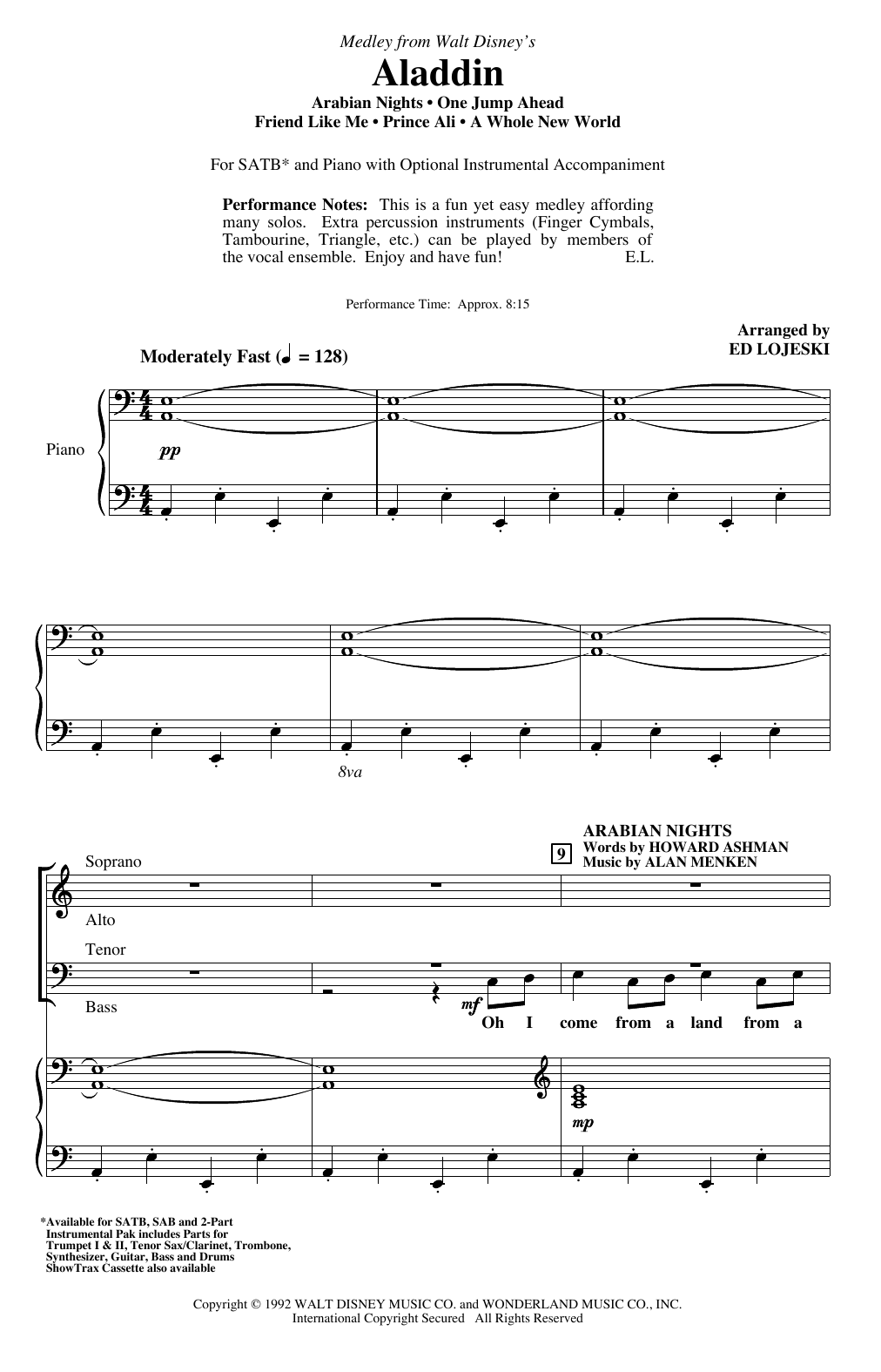 Produktbild zu: Aladdin (Medley) (from Disney's Aladdin) (arr. Ed Lojeski)