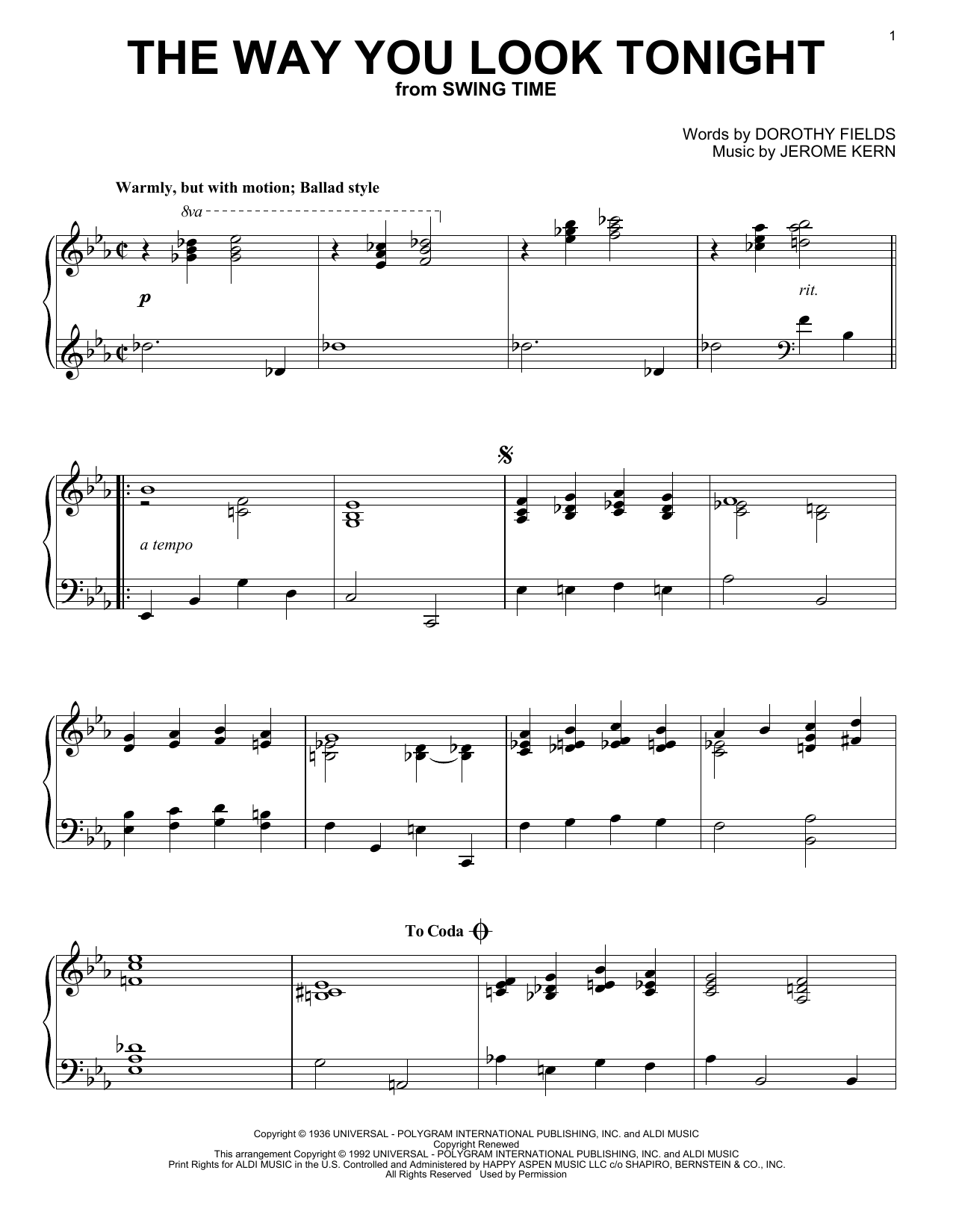 Product gallery: Page 1 of 1 The Way You Look Tonight, Jerome Kern