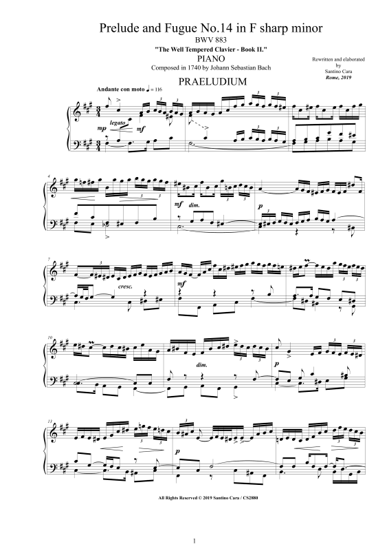 Product picture to: Prelude and Fugue No. 14 in F sharp minorJohann Sebastian Bach
