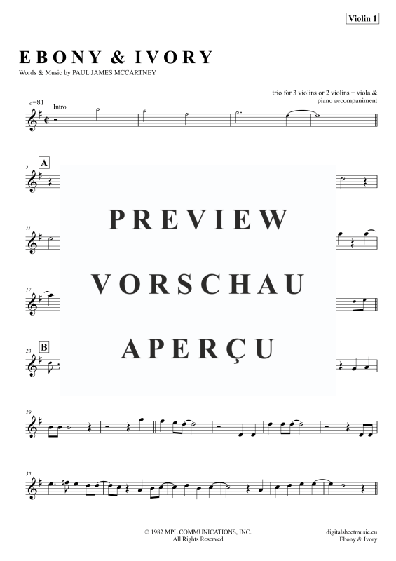 Produktgalerie: Seite 9 von 11 Ebony And Ivory, McCartney, Paul/Wonder, Stevie, (Violinen Trio + Klavier)