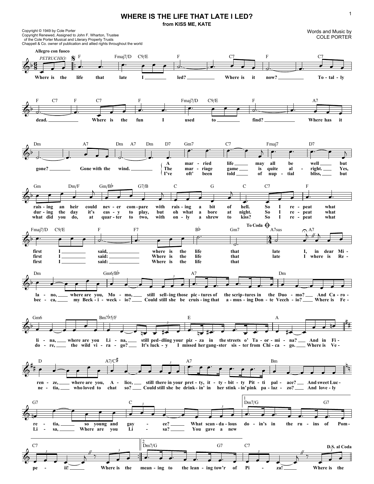 Product picture to: Where Is The Life That Late I Led? (from Kiss Me, Kate)