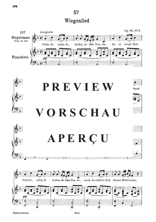 gallery: Wiegenlied (Lullaby) , ,  D.498 Schlafe, schlafe, holder süsser Knabe (Gesang tief + Klavier)