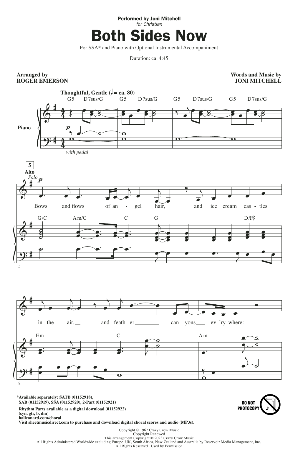 Product gallery: Page 1 of 1 Both Sides Now (arr. Roger Emerson), Joni Mitchell
