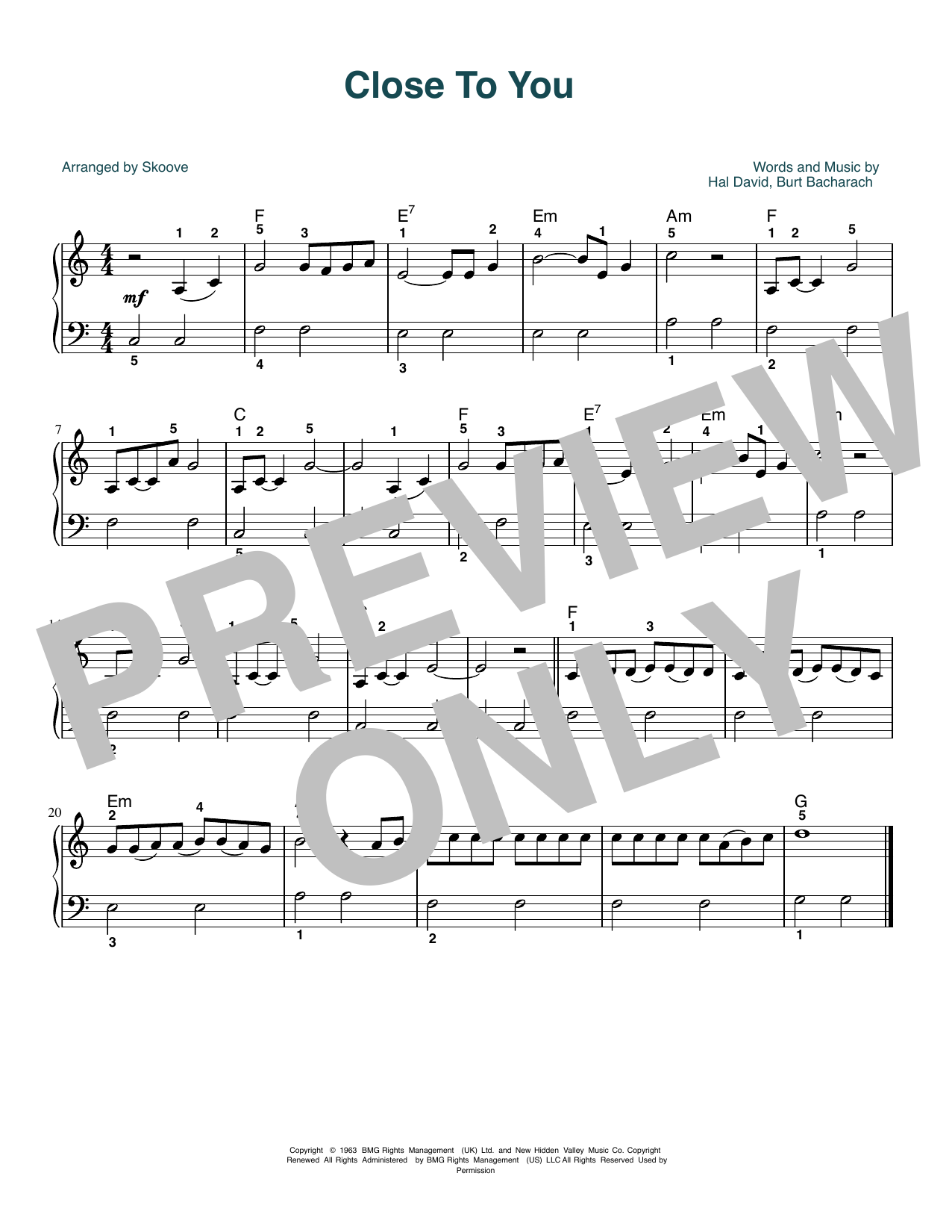 Product picture to: (They Long To Be) Close To You (arr. Skoove)