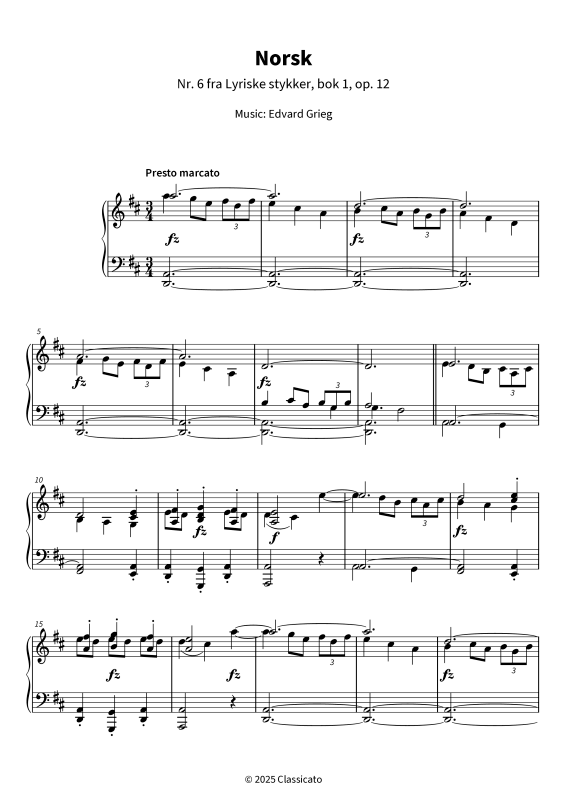 Product gallery: Page 1 of 7 Norsk - Nr. 6 fra Lyriske stykker, bok 1, op. 12, , Piano Solo