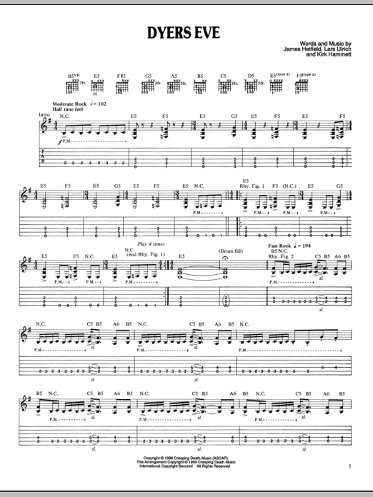 Produktgalerie: Seite 1 von 1 Dyers Eve, Metallica, Gitarre