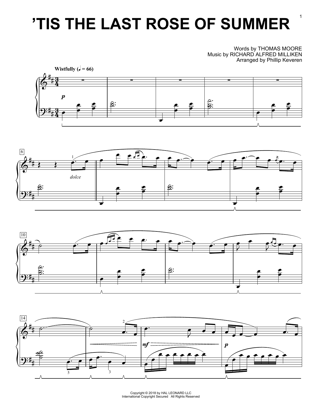 Product picture to: 'Tis The Last Rose Of Summer [Classical version] (arr. Phillip Keveren)