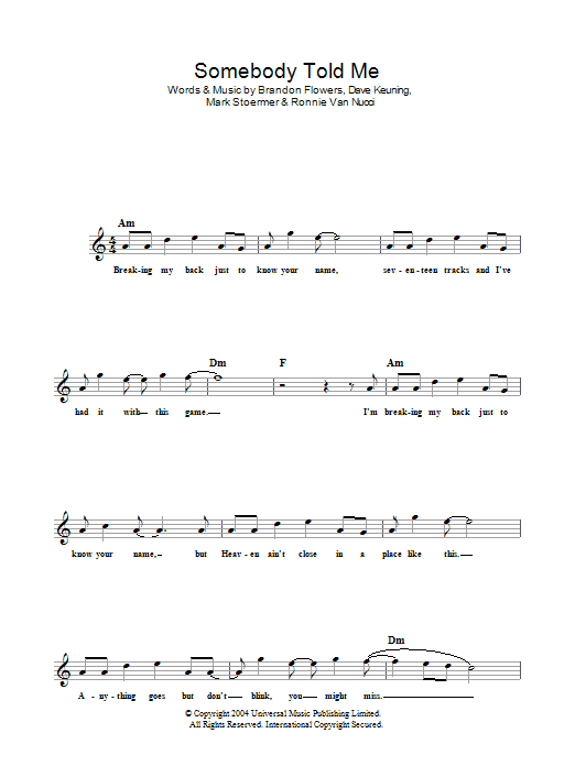 Produktgalerie: Seite 1 von 1 Somebody Told Me, The Killers, Melodieinstrument