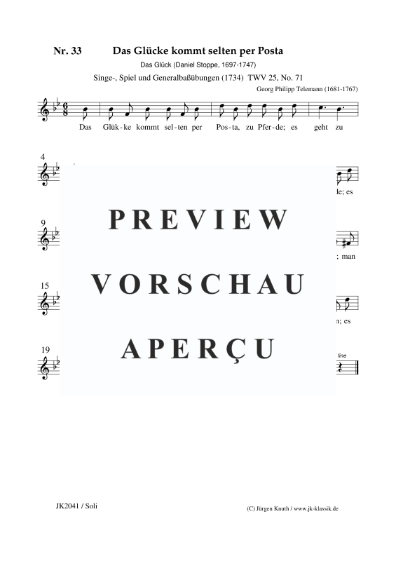 gallery: Das Glücke kommt selten per Posta (Das Glück) TWV 25, Nr. 33, , Gesang + Klavier/Orgel/Cembalo
