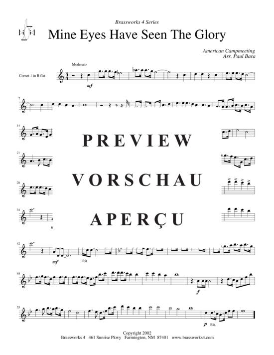 Produktgalerie: Seite 5 von 8 Mine Eyes Have Seen the Glory, , (2xTrompete in B, Horn in F, Posaune)