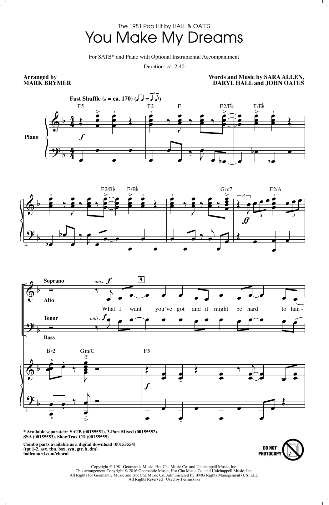Produktgalerie: Seite 1 von 1 You Make My Dreams (arr. Mark Brymer), Hall & Oates, Chor