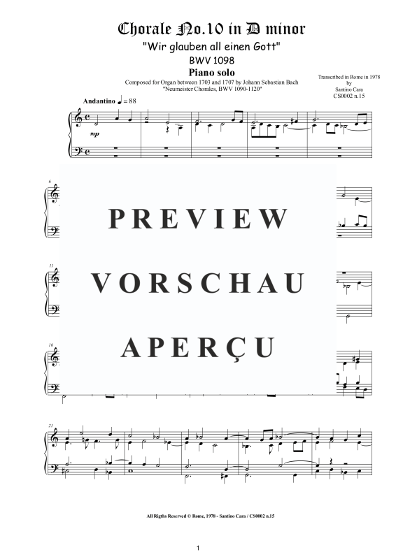 Product gallery: Page 2 of 4 Choral No.10 in D-Moll (Wir glauben all einen Gott) BWV 1098, , Solo Piano