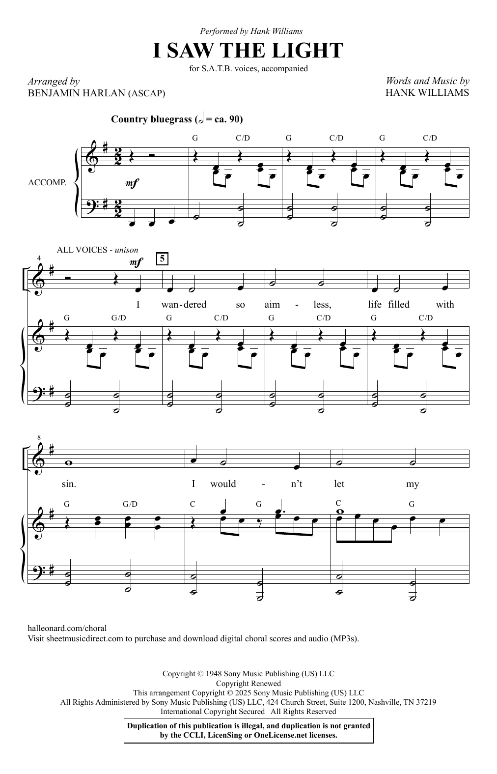 Product picture to: I Saw The Light (arr. Benjamin Harlan)