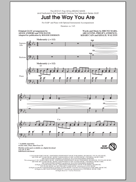 Produktbild zu: Just The Way You Are (from Glee) (arr. Roger Emerson)