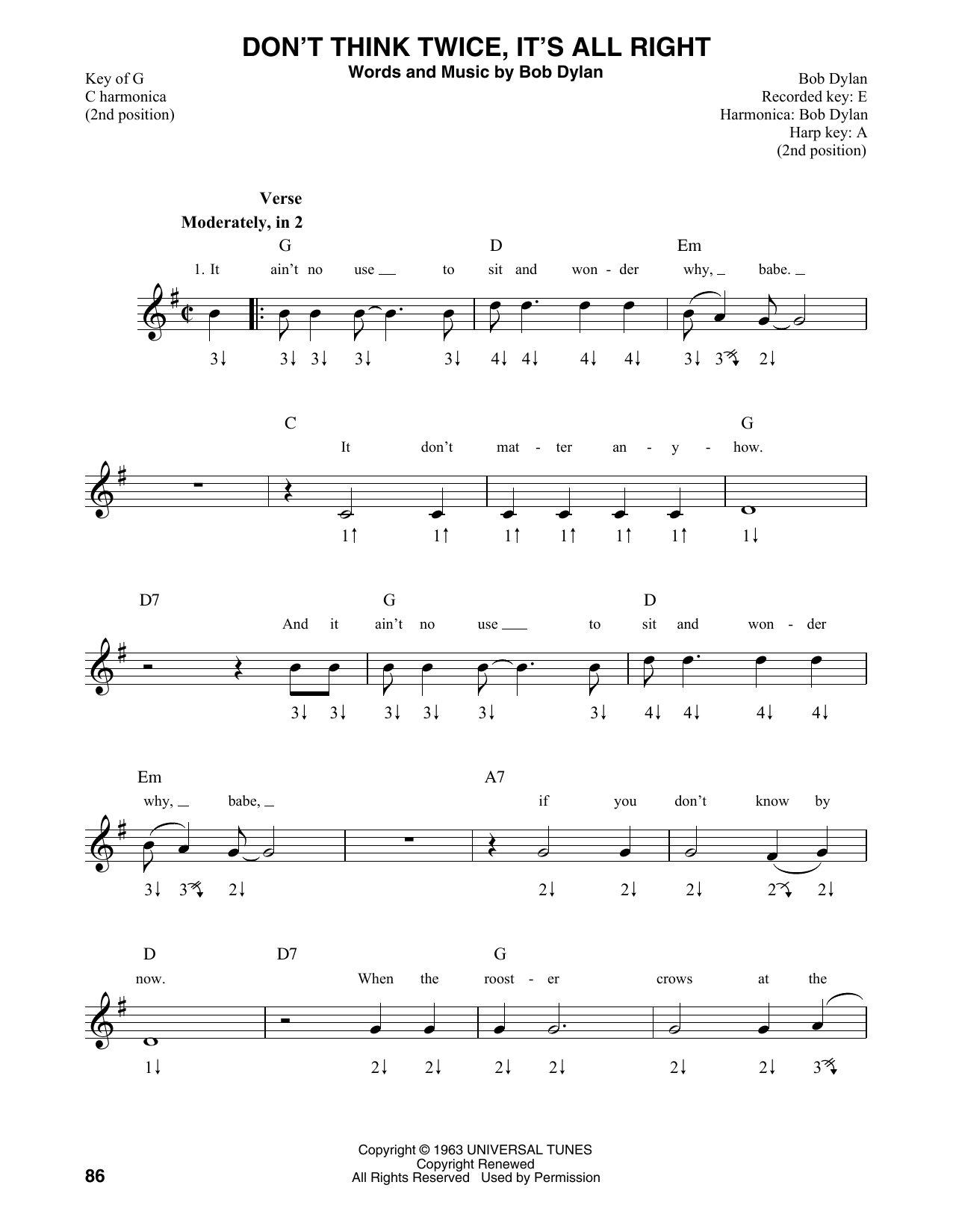 Product gallery: Page 1 of 1 Don't Think Twice, It's All Right, Bob Dylan