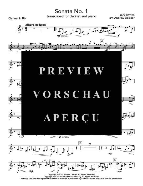 Product gallery: Page 3 of 11 Sonata No. 1, , (clarinet in Bb and piano)