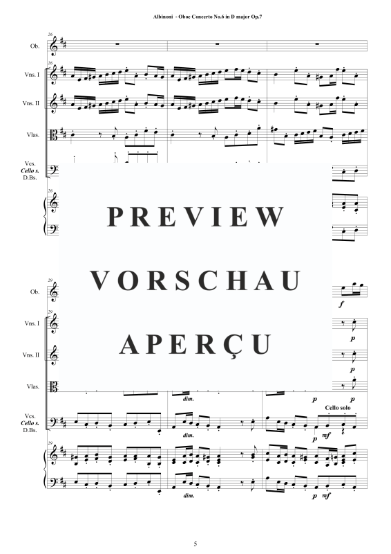 Product gallery: Page 6 of 11 Concerto No.6 in D-Dur Op.7, , Solo Oboe, String Ensemble, and Harpsichord (Basso Continuo)