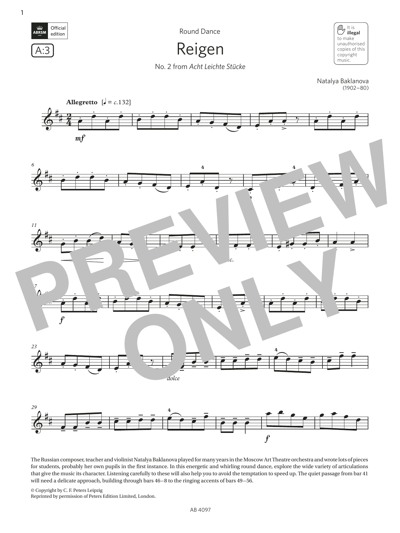 Product gallery: Page 1 of 1 Reigen (Grade 3, A3, from the ABRSM Violin Syllabus from 2024), Natalya Baklanova