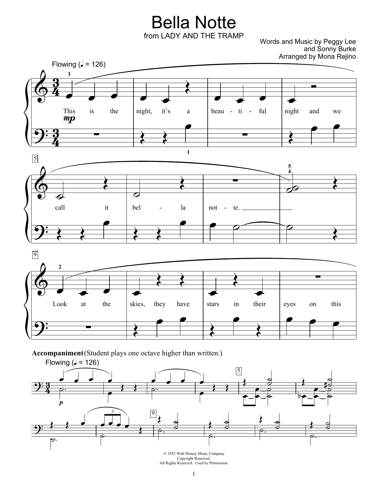 Produktbild zu: Bella Notte (This Is The Night) (from Lady And The Tramp) (arr. Mona Rejino)